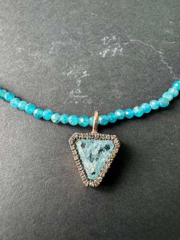 IA Jewels blue apatite bead necklace with aquamarine diamond pendant