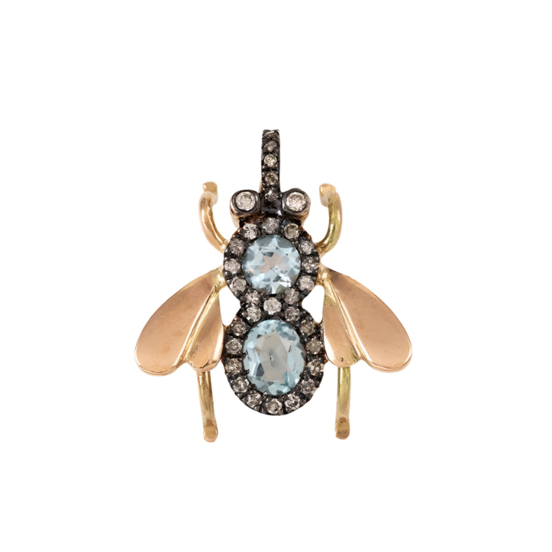 IA Jewels 14 carat golden bee necklace with aquamarine, blue tourmaline and diamonds