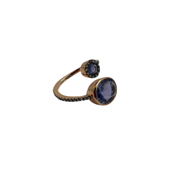 IA Jewels gold plated silver ring with tanzanites and diamonds