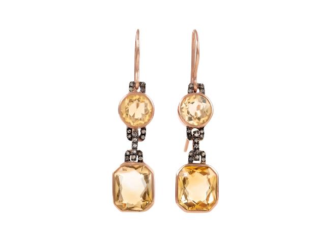 IA Jewels gold plated earrings with citrines and diamonds