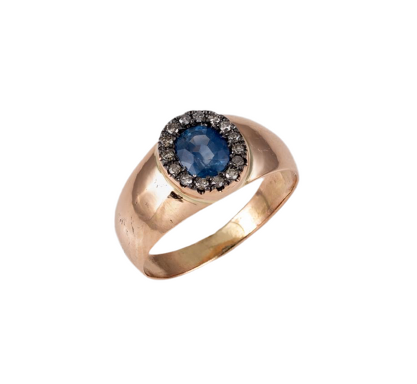 IA Jewels 14 carat gold ring with blue sapphire and diamonds